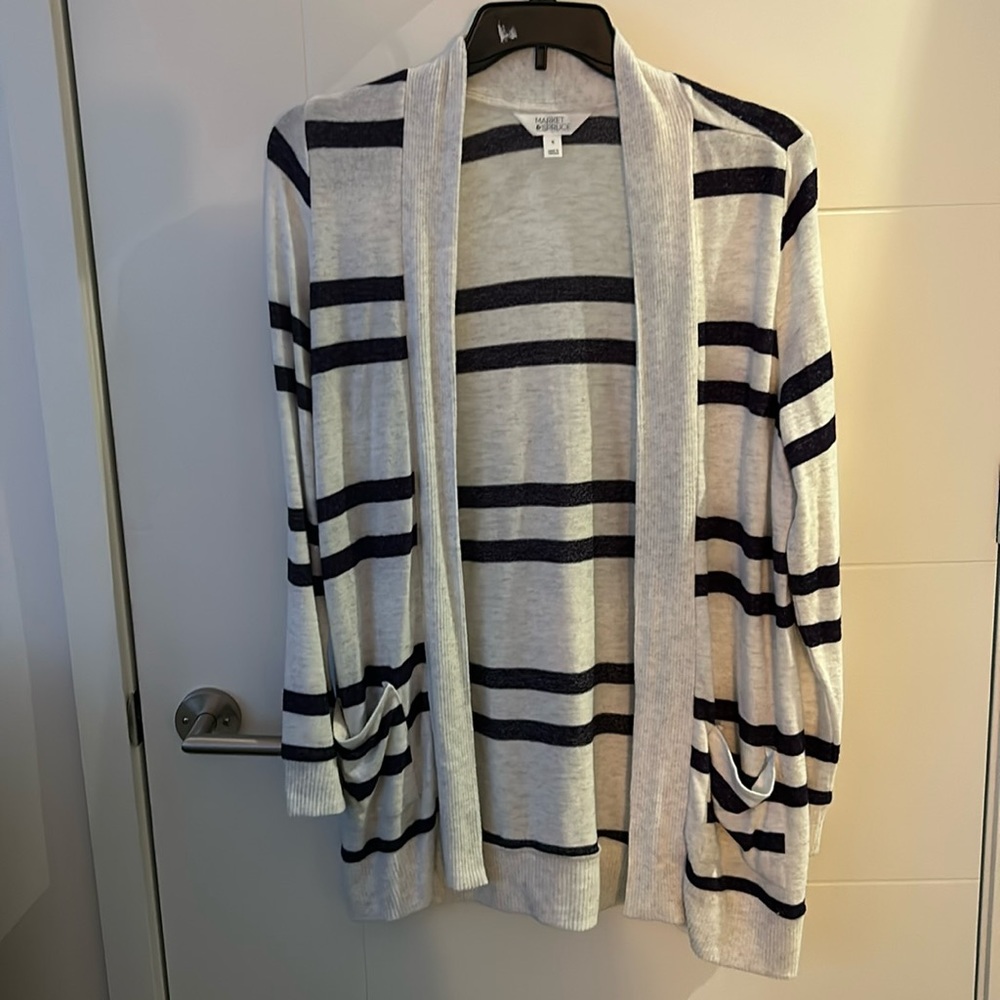 Market & Spruce Gray and Black Striped Cardigan